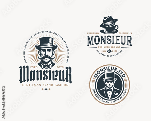 Vintage classic elite monsieur gentleman logo template