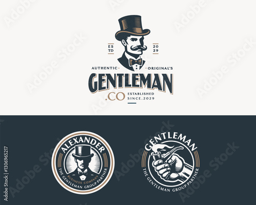 Vintage classic elite monsieur gentleman logo template
