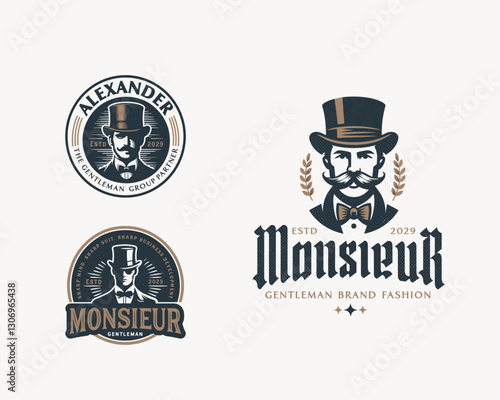 Vintage classic elite monsieur gentleman logo template