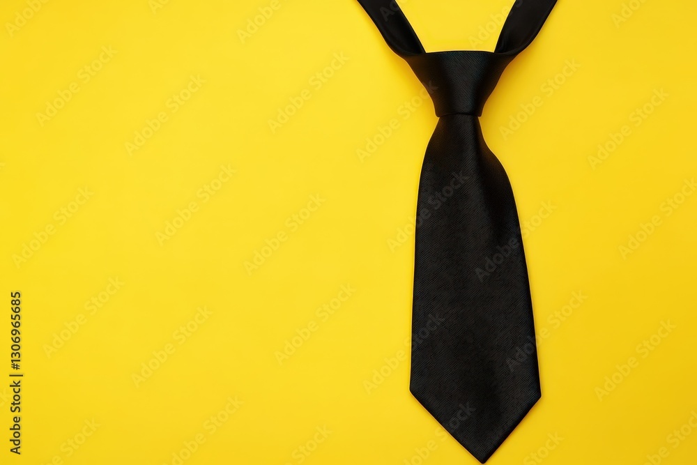 A Single Black Necktie Placed on a Bright Yellow Background A Single Black Necktie Placed on a Bright Yellow Background