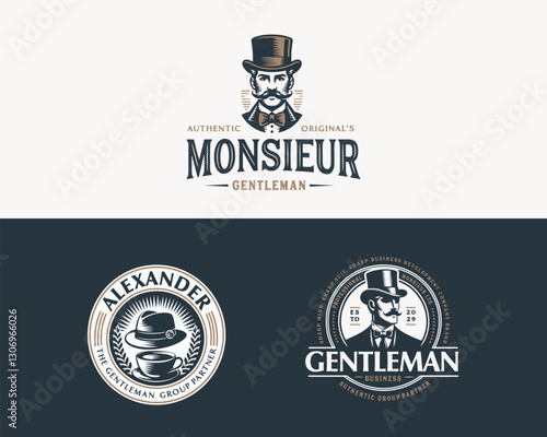 Vintage classic elite monsieur gentleman logo template