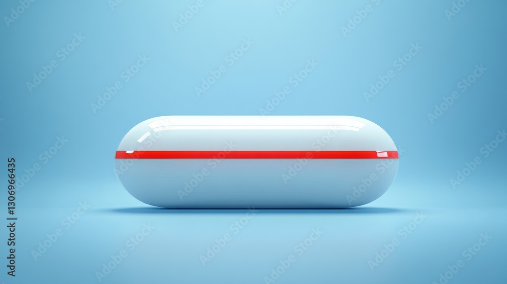 A large white capsule with a red stripe on a blue background, clean and striking, ultra-detailed, 8k A large white capsule with a red stripe on a blue background, clean and striking, ultra-detailed, 8k