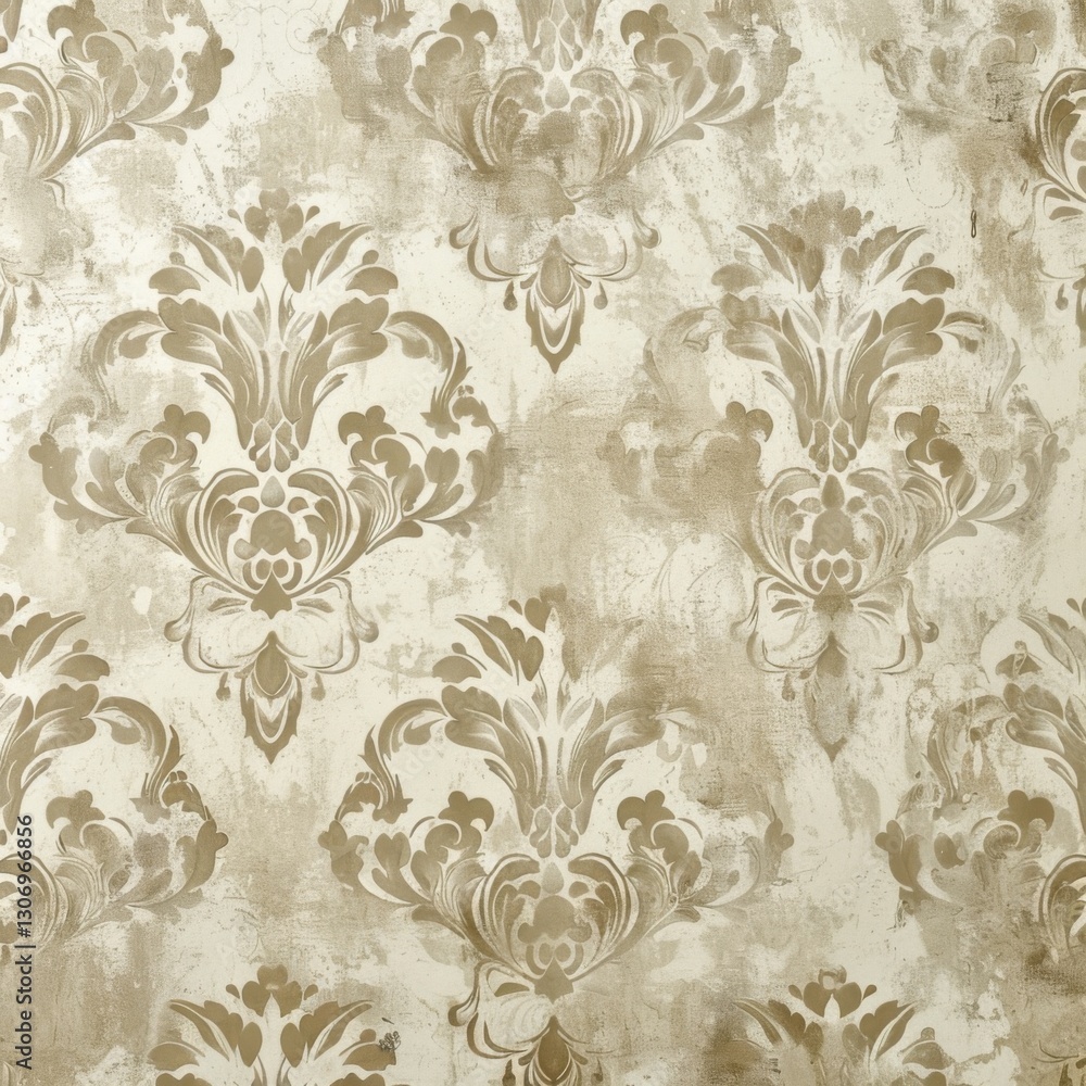 Fototapeta premium Elegant Damask Pattern Wallpaper in Subtle Beige and Gold Tones