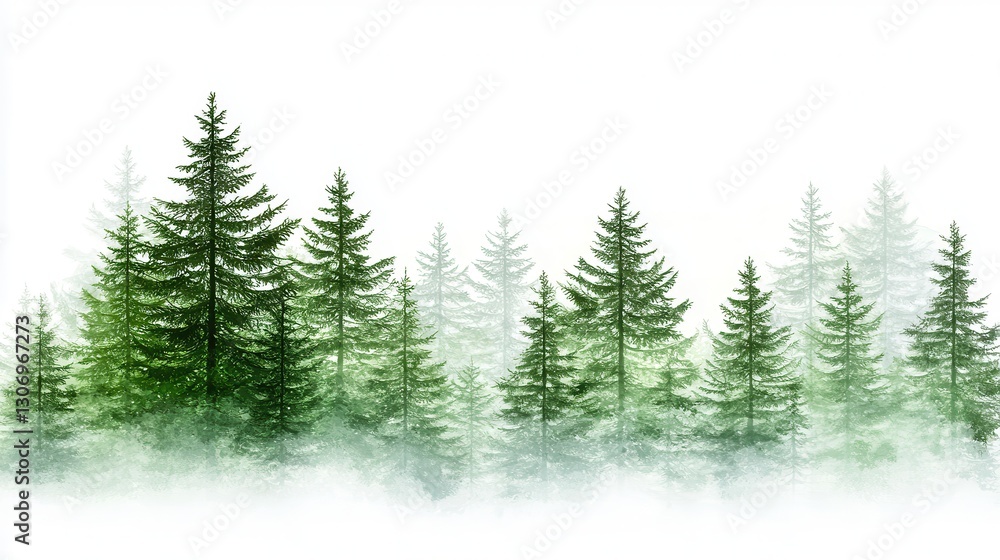 Obraz premium Misty Forest Landscape with Evergreen Trees and Soft Green Hues