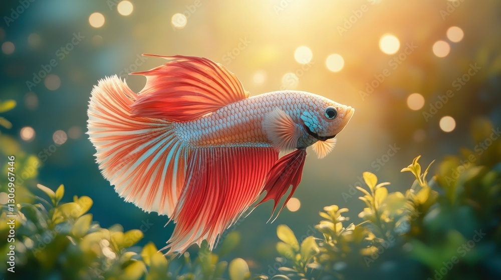 Majestic Betta Fish in Lush Garden Setting Majestic Betta Fish in Lush Garden Setting