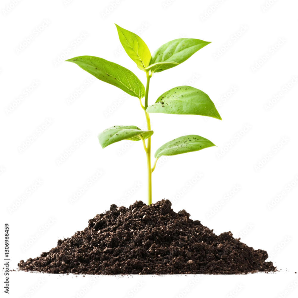 Growing Young Plant in Soil isolated on transparent white background, clipping path Growing Young Plant in Soil isolated on transparent white background, clipping path