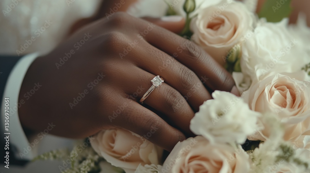 98.Close-up of the bride and groom’s hands gently resting on a bouquet of white and pastel roses, with their wedding rings shining in soft natural light. 98.Close-up of the bride and groom’s hands gently resting on a bouquet of white and pastel roses, with their wedding rings shining in soft natural light.