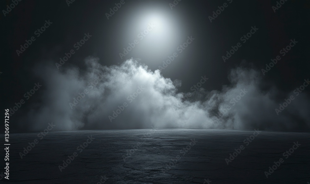 Dramatic Smoke Effect with Spotlight on Dark Floor Texture Background Dramatic Smoke Effect with Spotlight on Dark Floor Texture Background