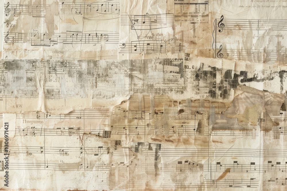 Fototapeta premium Music notes ephemera border backgrounds drawing paper.