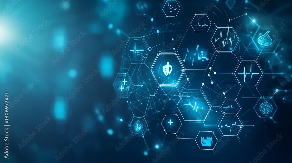 Fototapeta premium Abstract medical healthcare technology digital network background web blue data future doctor design