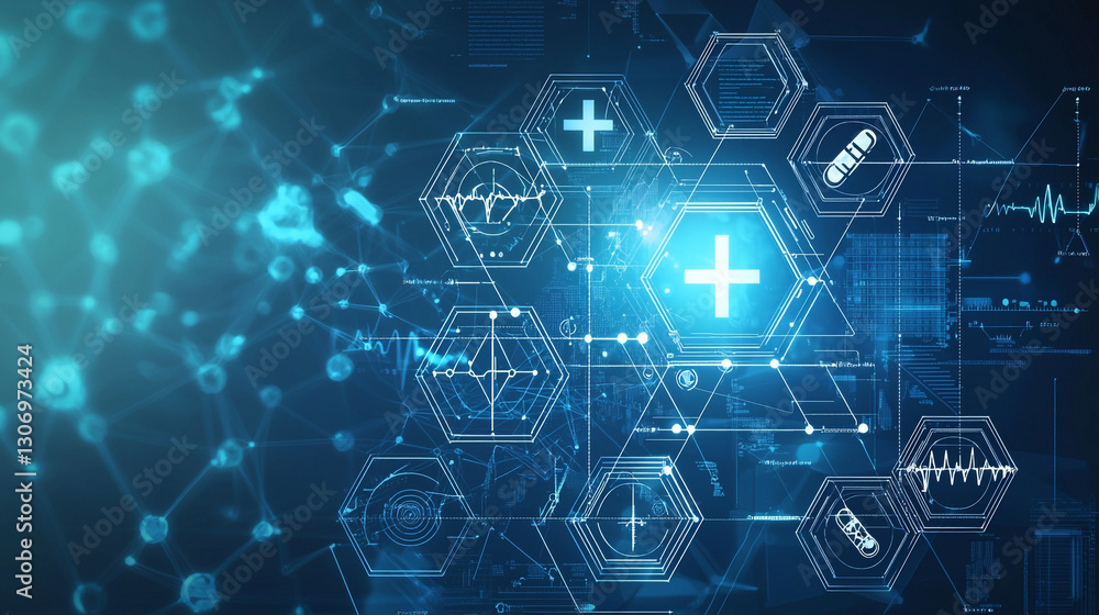 Fototapeta premium Abstract medical technology background digital healthcare innovation concept web data blue future