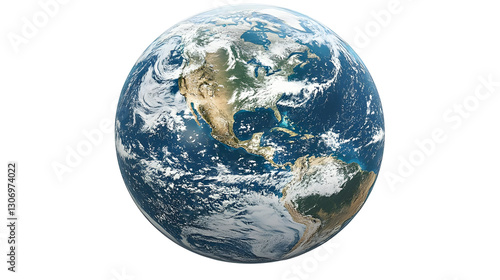 Earth Rotates Showing North & South America Isolated on White Background