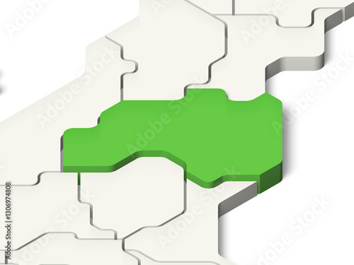 日本地図　福島県（背景透過、影付き）