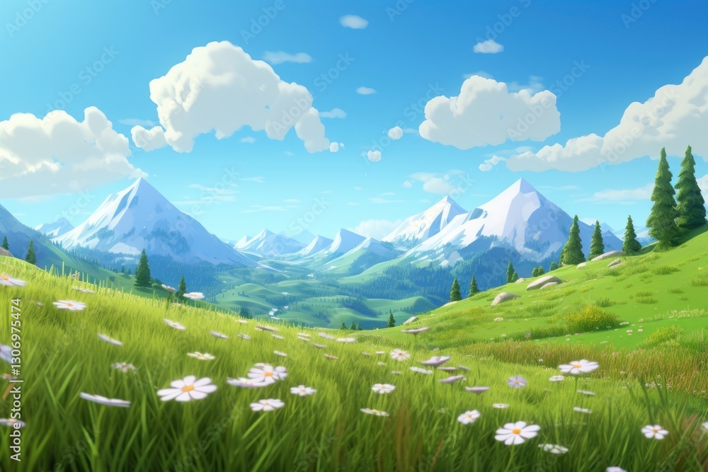 Fototapeta premium Meadow landscape grassland mountain.