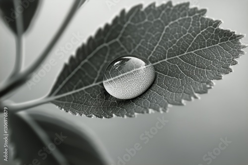 Water Droplet Resting on Green Leaf During Calm Morning in Nature