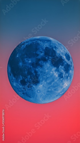 Bright Blue Moon Illuminating the Twilight Sky During the Night
