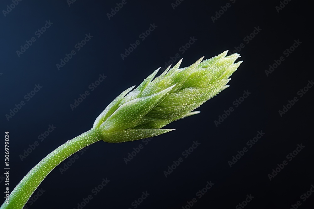 A close up of a young green plant bud and stem A close up of a young green plant bud and stem