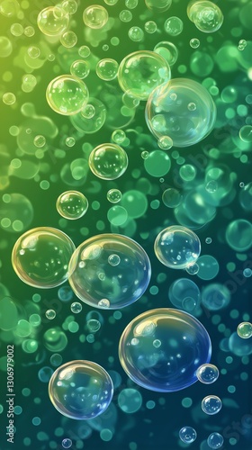 Bubbles Rising in a Colorful Underwater Setting With Vibrant Green and Blue B...