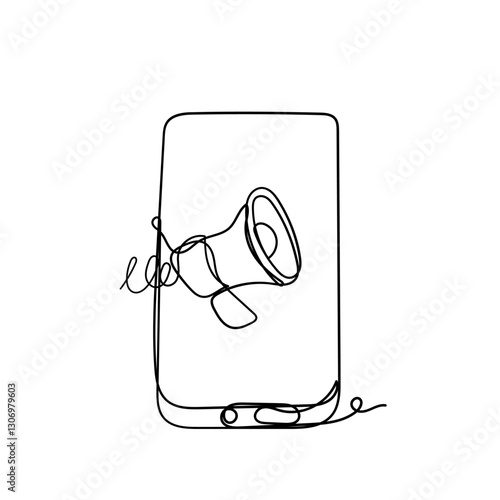 mobile phone and megaphone in continuous line drawing