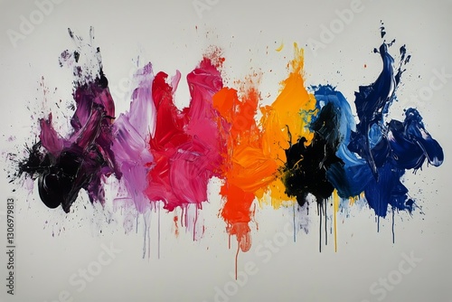 Colorful Abstract Painting Showcasing Vibrant Swirls and Splashes of Paint on...