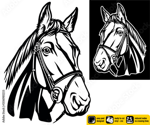 Horse Head Silhouette Detailed Equestrian Vector for CNC and Vinyl Cutting