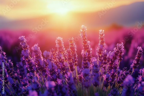 Sunset Over Lavender Fields Creating a Serene Evening Atmosphere