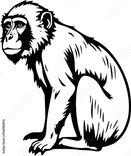 Wild Barbary Macaque Sitting Pose for Jungle and Safari Themes