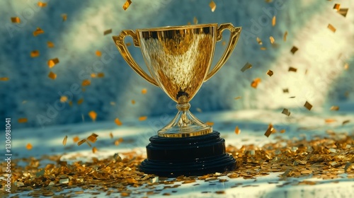 Celebration of Achievement With a Golden Trophy and Confetti During an Awards...