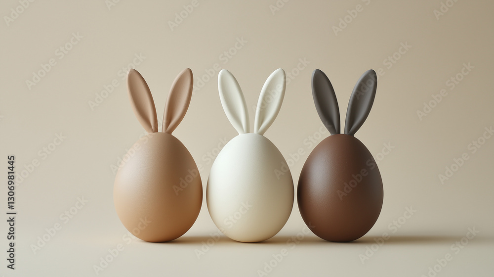 Obraz premium Minimalistic Easter Eggs With Bunny Ears in Neutral Tones