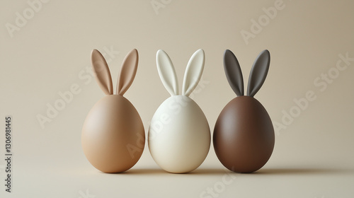 Minimalistic Easter Eggs With Bunny Ears in Neutral Tones photo