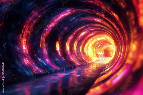 Colorful Tunnel With Vibrant Lights and Reflections in a Futuristic Environment
