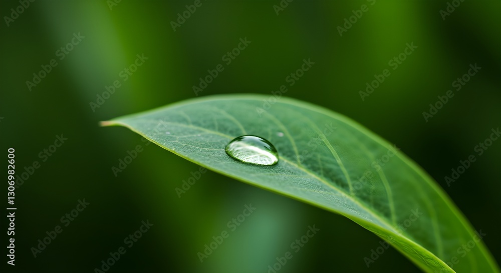 Saving Water Concept - Single Drop of Water on a Leaf Saving Water Concept - Single Drop of Water on a Leaf
