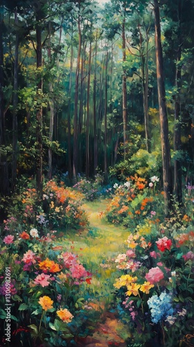 Vibrant Jungle Flora With Colorful Flowers Creating a Lush Tropical Ambiance