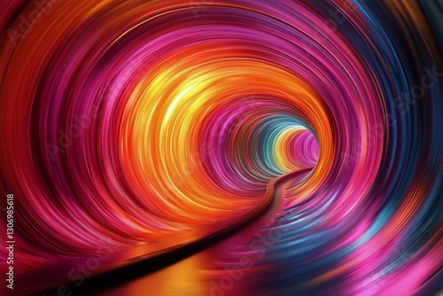 Colorful Tunnel With Vibrant Lights and Reflections in a Futuristic Environment