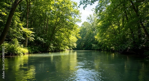 Pure River Flowing Through Lush Green Forest - Clean Water Concept