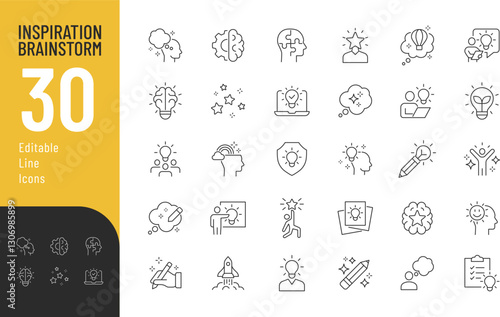 Inspiration and Brainstorm Line Editable Icons set. Vector illustration in modern thin line style of creativity signs related icons: innovation, imagination, talent, and more.