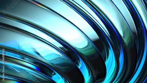 Modern abstract background of blue purple chrome refracted watery curves