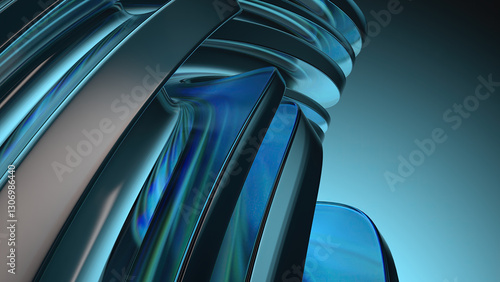 Modern artistic curve abstract background made of blue purple chrome refracted water-like curves