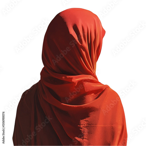 Woman in Orange Hijab, Back View, Artistic Portrait