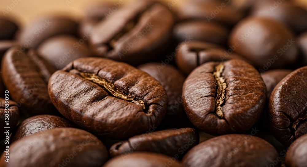 Naklejka premium Rich Brown Coffee Beans Close Up. AI Generated