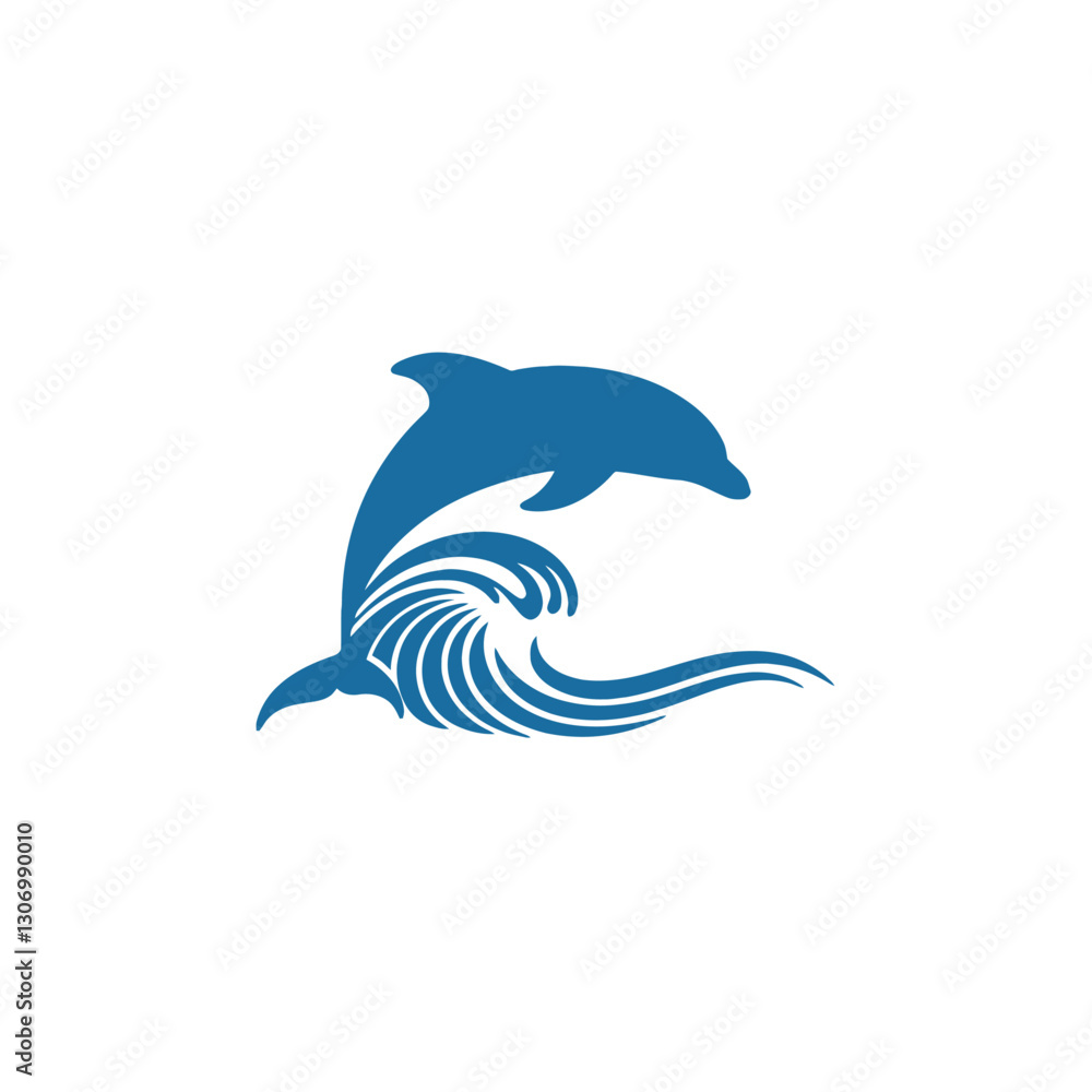 Fototapeta premium Frog Sitting on a Rock Jumping Dolphin with Waves