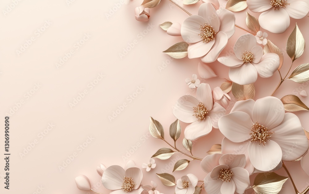 Spring 3d background minimalistic mockup with space for text, luxurious gold and pastel pink floral style background Spring 3d background minimalistic mockup with space for text, luxurious gold and pastel pink floral style background