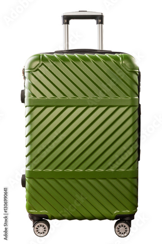 Modern green hard-shell suitcase with a stylish diagonal pattern, retractable handle, and durable wheels. Ideal for travel, business trips, and vacations. Lightweight and impact-resistant design.