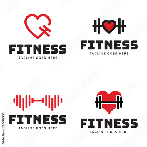Set of Gym fitness lovers logo design. Love fitness logo template.