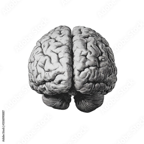 Detailed Vintage Engraving of a Human Brain