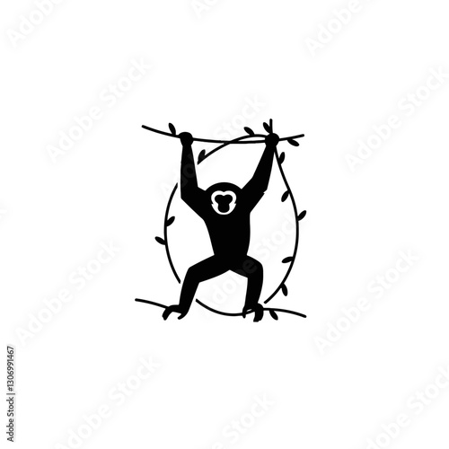 Gibbon Hanging on Branches