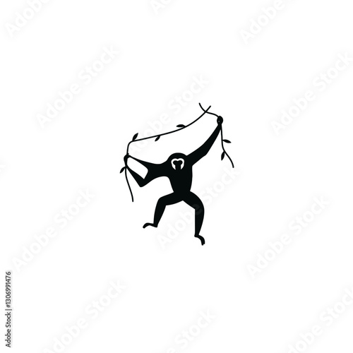 Gibbon Swinging on Vines