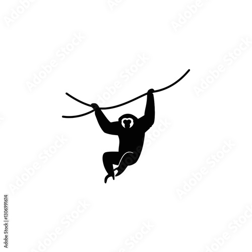 Gibbon Hanging on Branch