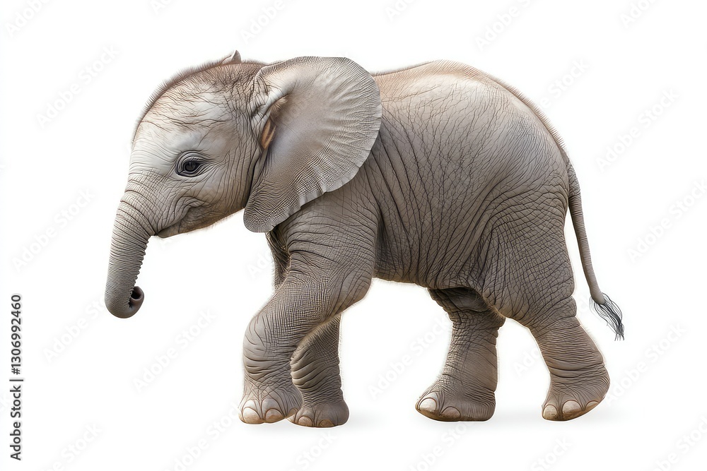 Obraz premium A chubby baby elephant with round, wobbly legs, isolated.