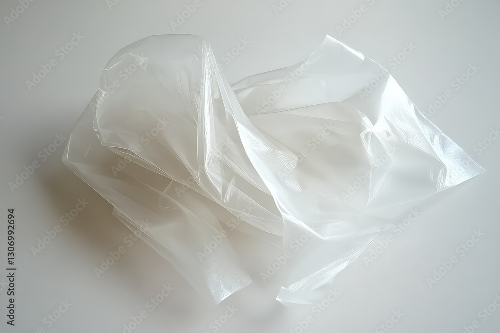 Fototapeta premium A clear polyethylene sheet folded and creased, cut out.